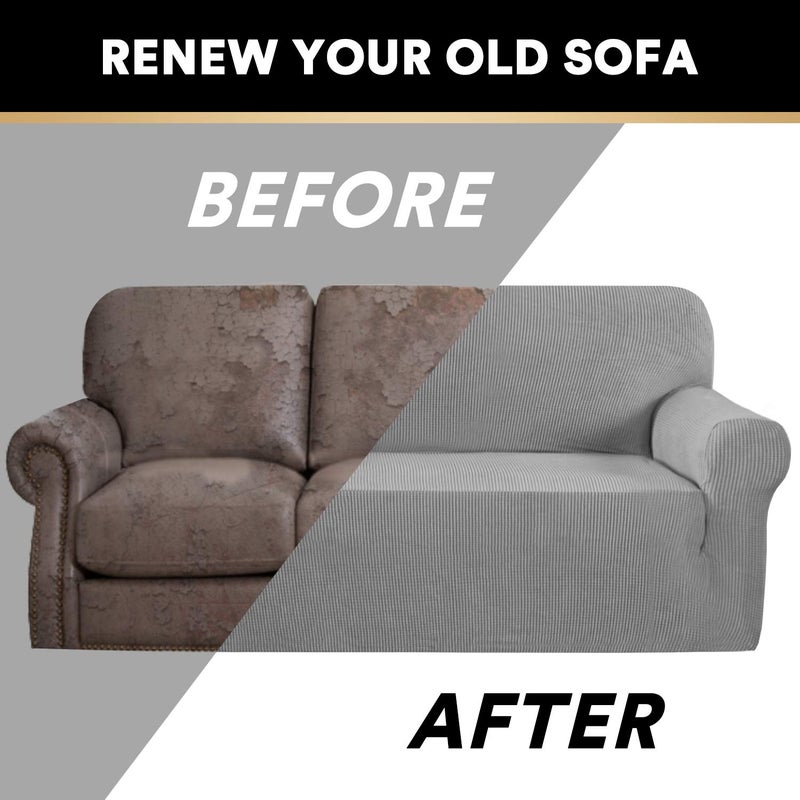 PrinceDeco Stretch Sofa Cover Slipcover Couch Covers for 3 Cushion Couch Furniture Protector Sofa Covers with Non Slip Elastic Bottom Dogs Pet Friendly Fitted (Sofa, Dove) - Image 4